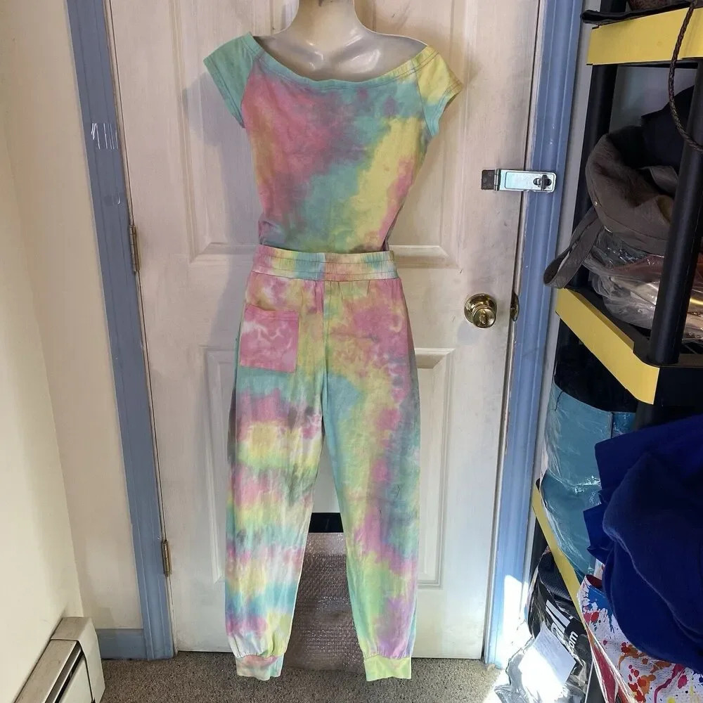 Y2K 1Piece Joggers Jumpsuit Women S Babydoll Tie Dye Boho Stretch Comfort Pocket - Picture 10 of 10